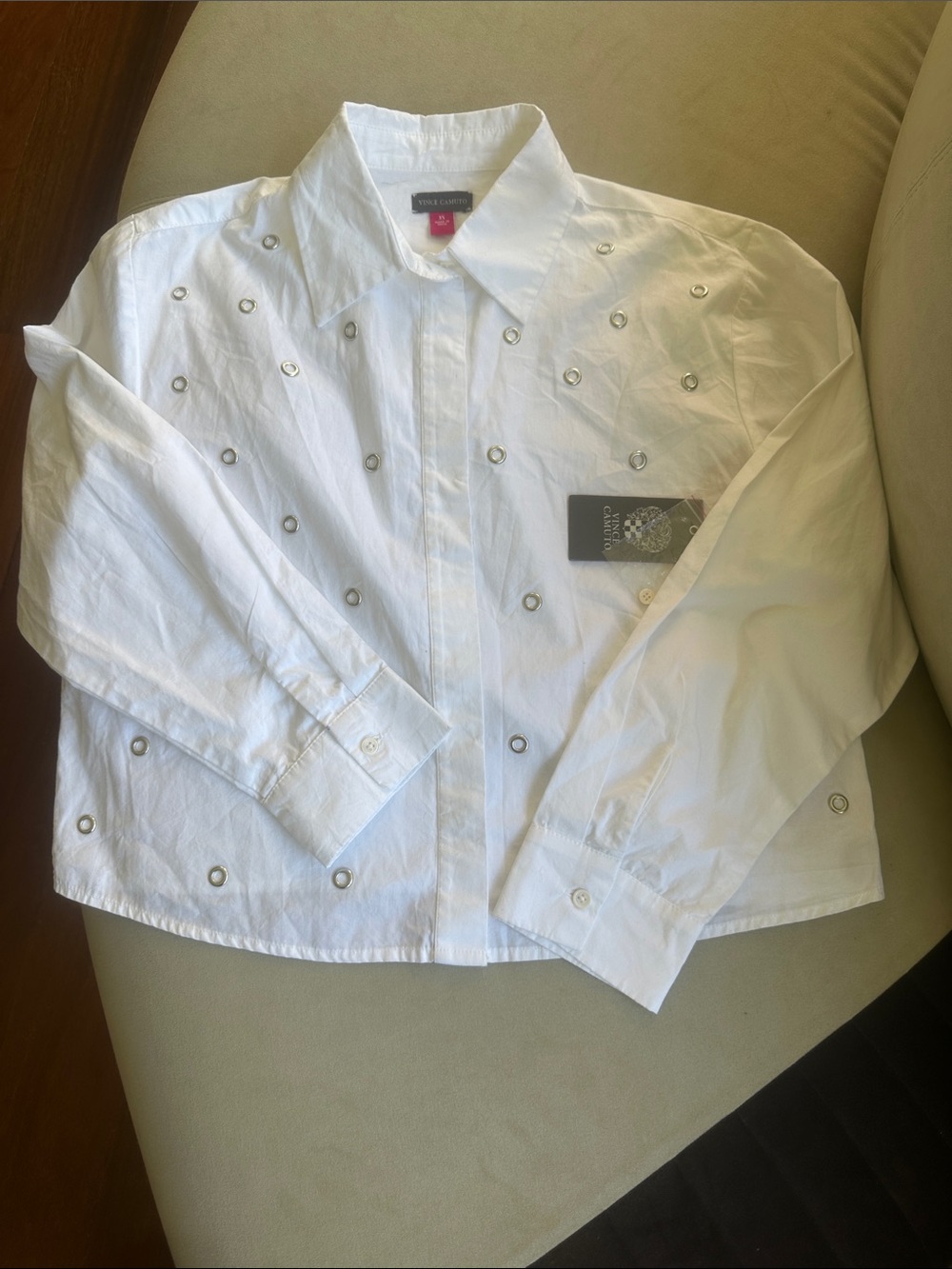 Vince Camuto White Grommet-Embellished Kids Shirt Jacket